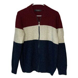 Fan Hans Fashion Men’s Retro Dad Full Zip Color Block Navy Red White Swe…